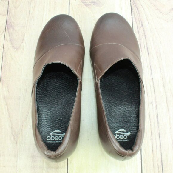 Abeo Camden Brown Leather Slip On Slip Resistant Sole Casual Clog Shoes Size 7 - Picture 7 of 9